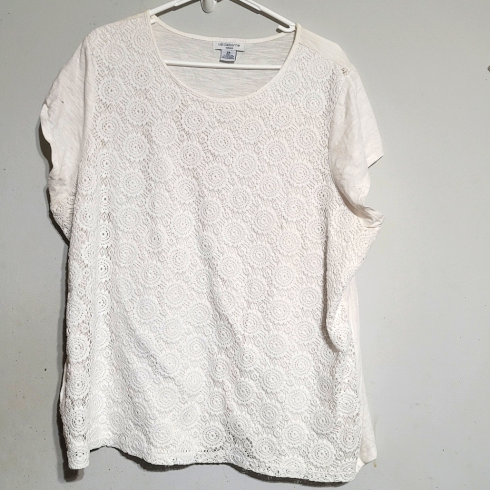 2X White Cotton‎ Shirt Crochet Front